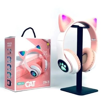 Беспроводные розовые наушники с кошачьими ушками детские с подсветкой CAT Bluetooth 239STN-28 Роз фото