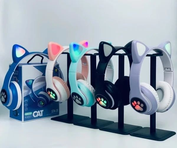 Бездротові рожеві навушники з котячими вушками дитячі з підсвічуванням CAT Bluetooth 239STN-28 Роз фото