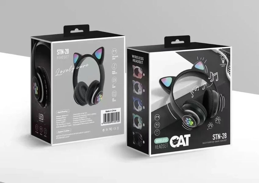 Бездротові рожеві навушники з котячими вушками дитячі з підсвічуванням CAT Bluetooth 239STN-28 Роз фото