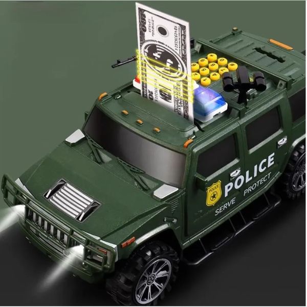 Дитячий Сейф Копілка Машина Поліцейський Хаммер для паперових грошей і монет. Копілка поліцейська машина 229 фото