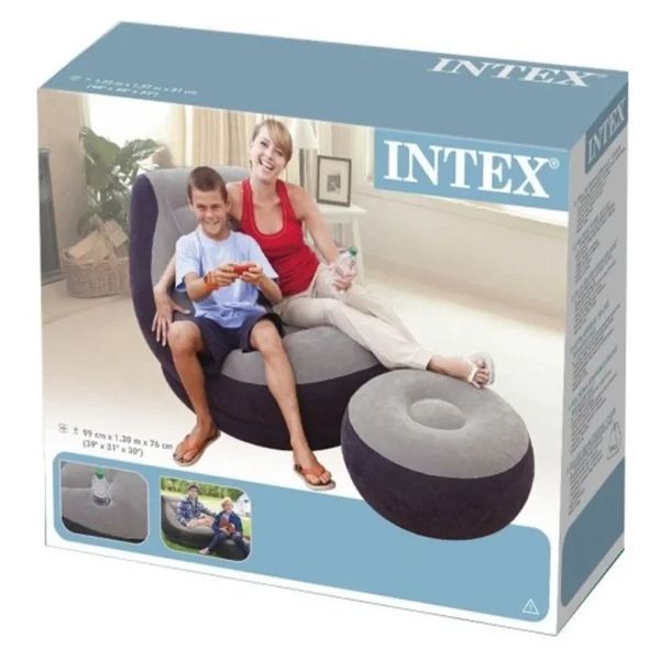 Надувное виниловое кресло с пуфиком Intex Air Sofa с флокированным покрытием. 1721977969 фото
