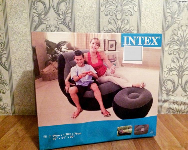 Надувное виниловое кресло с пуфиком Intex Air Sofa с флокированным покрытием. 1721977969 фото