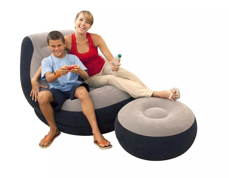 Надувне вінілове крісло з пуфиком Intex Air Sofa з флокованим покриттям. 1721977969 фото