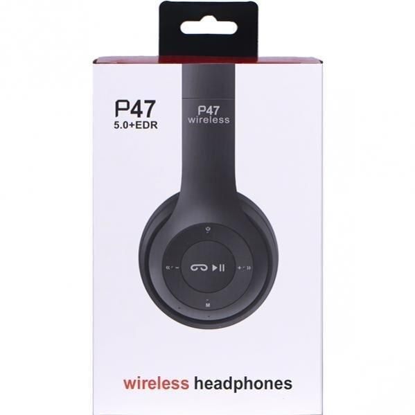 Бездротові Bluetooth-навушники P47 Wireless Накладні блютуз навушники з FM радіо та мікрофоном black фото