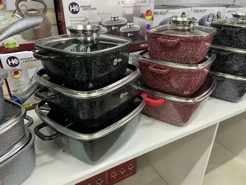 Набір посуду з гранітним антипригарним покриттям на 8 предметів Higher Kitchen НК-302.Квадратні каструлі. НК-302  фото