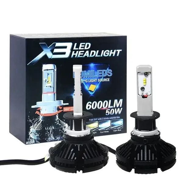 Автомобільні LED-лампи X3 H1, лампи для фар ближнього та дальнього світла з великим світловим потоком на 6000 lm X3 H1 фото