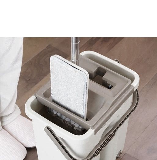 Швабра - лентяйка с ведром и автоматическим отжимом 2 в 1 Hand Free Cleaning Mop 5 л Бежевая 1409 фото
